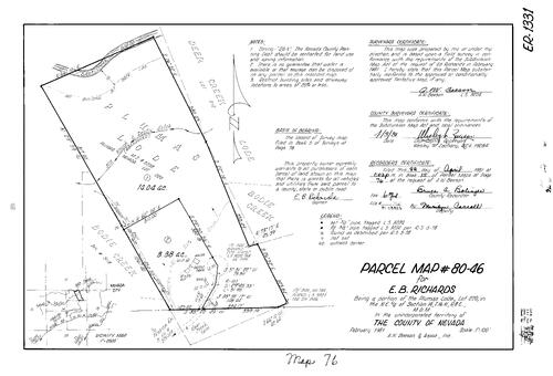 Click to see Parcel Map Book 15, pg. 76 (1981) of Nevada County Recorders Parcel Maps Book 15