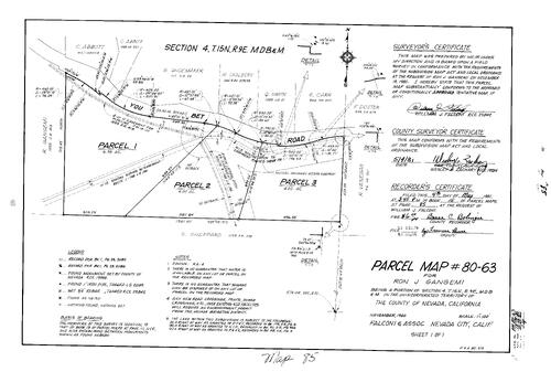Click to see Parcel Map Book 15, pg. 85 (1981) of Nevada County Recorders Parcel Maps Book 15