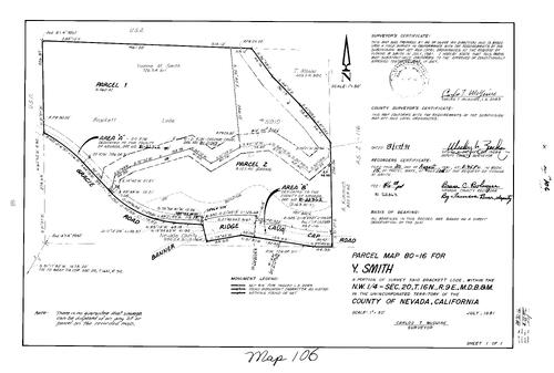 Click to see Parcel Map Book 15, pg. 106 (1981) of Nevada County Recorders Parcel Maps Book 15