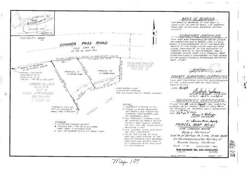 Click to see Parcel Map Book 15, pg. 107 (1981) of Nevada County Recorders Parcel Maps Book 15