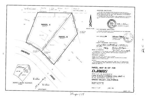 Click to see Parcel Map Book 15, pg. 114 (1981) of Nevada County Recorders Parcel Maps Book 15
