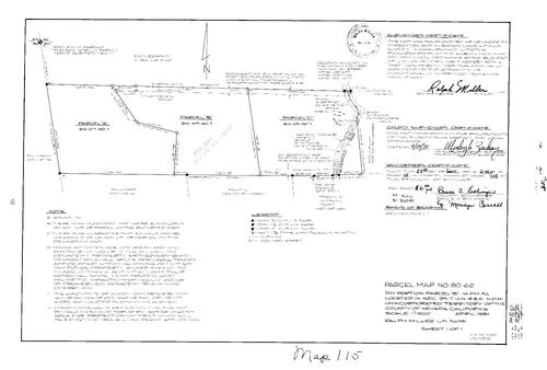 Click to see Parcel Map Book 15, pg. 115 (1981) of Nevada County Recorders Parcel Maps Book 15