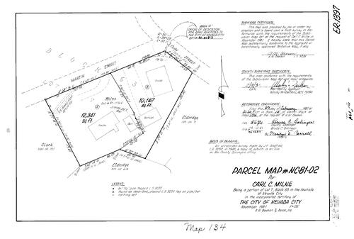 Click to see Parcel Map Book 15, pg. 134 (1982) of Nevada County Recorders Parcel Maps Book 15