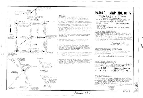 Click to see Parcel Map Book 15, pg. 138 (1982) of Nevada County Recorders Parcel Maps Book 15