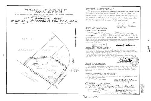Click to see Parcel Map Book 15, pg. 141 (1982) of Nevada County Recorders Parcel Maps Book 15
