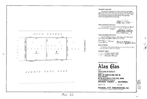 Click to see Parcel Map Book 16, pg. 32 (1982) of Nevada County Recorders Parcel Maps Book 16