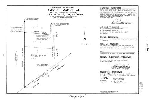Click to see Parcel Map Book 16, pg. 45 (1982) of Nevada County Recorders Parcel Maps Book 16