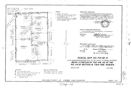 Click to see Parcel Map Book 16, pg. 56 (1983) of Nevada County Recorders Parcel Maps Book 16