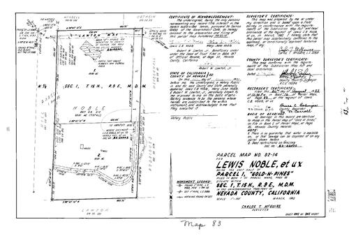 Click to see Parcel Map Book 16, pg. 83 (1983) of Nevada County Recorders Parcel Maps Book 16