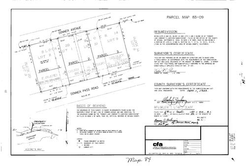 Click to see Parcel Map Book 16, pg. 84 (1983) of Nevada County Recorders Parcel Maps Book 16