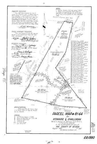 Click to see Parcel Map Book 16, pg. 85 (1983) of Nevada County Recorders Parcel Maps Book 16