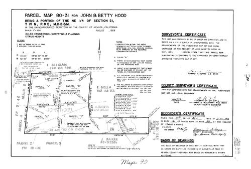Click to see Parcel Map Book 16, pg. 90 (1983) of Nevada County Recorders Parcel Maps Book 16