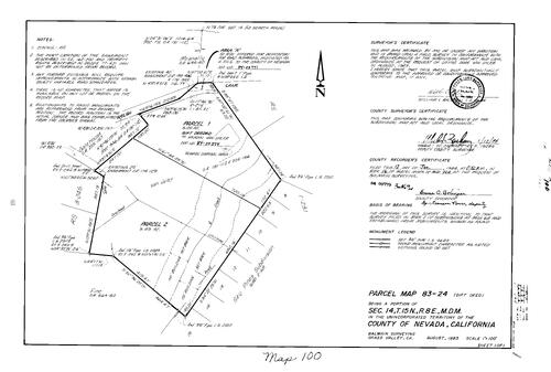 Click to see Parcel Map Book 16, pg. 100 (1984) of Nevada County Recorders Parcel Maps Book 16
