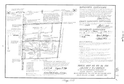 Click to see Parcel Map Book 16, pg. 110 (1984) of Nevada County Recorders Parcel Maps Book 16