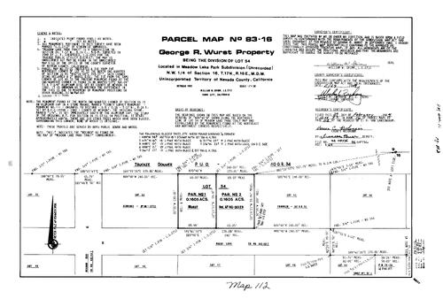 Click to see Parcel Map Book 16, pg. 112 (1984) of Nevada County Recorders Parcel Maps Book 16