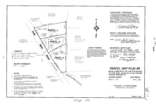 Click to see Parcel Map Book 16, pg. 126 (1984) of Nevada County Recorders Parcel Maps Book 16