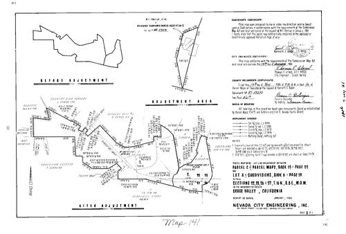 Click to see Parcel Map Book 16, pg. 141 (1984) of Nevada County Recorders Parcel Maps Book 16