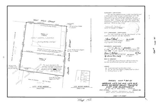 Click to see Parcel Map Book 16, pg. 142 (1984) of Nevada County Recorders Parcel Maps Book 16