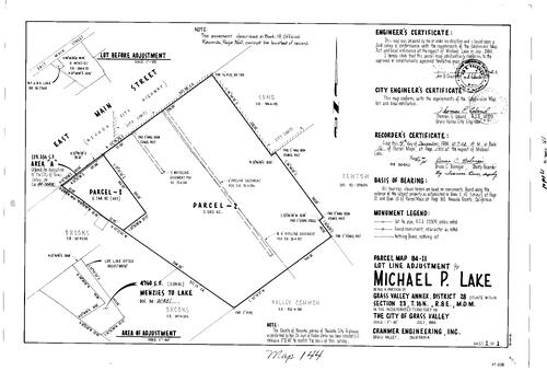 Click to see Parcel Map Book 16, pg. 144 (1984) of Nevada County Recorders Parcel Maps Book 16