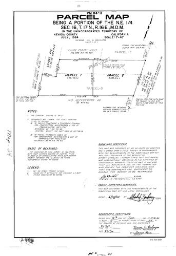 Click to see Parcel Map Book 17, pg. 24 (1985) of Nevada County Recorders Parcel Maps Book 17