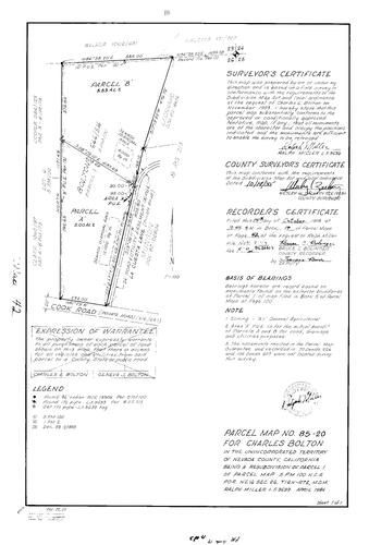 Click to see Parcel Map Book 17, pg. 42 (1985) of Nevada County Recorders Parcel Maps Book 17