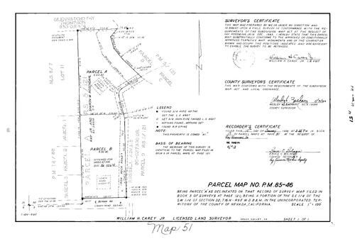Click to see Parcel Map Book 17, pg. 51 (1986) of Nevada County Recorders Parcel Maps Book 17