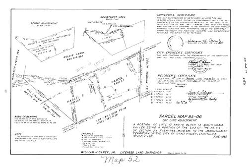 Click to see Parcel Map Book 17, pg. 52 (1986) of Nevada County Recorders Parcel Maps Book 17