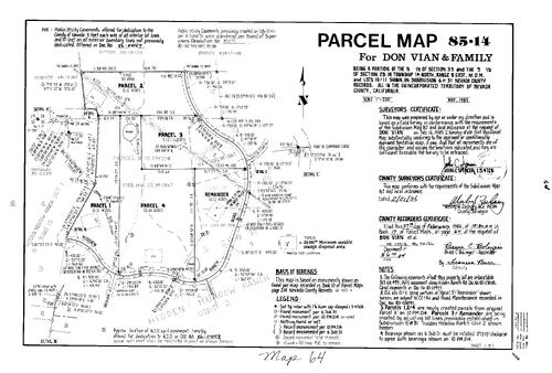 Click to see Parcel Map Book 17, pg. 64 (1986) of Nevada County Recorders Parcel Maps Book 17