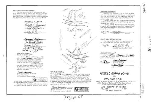 Click to see Parcel Map Book 17, pg. 65 (1986) of Nevada County Recorders Parcel Maps Book 17