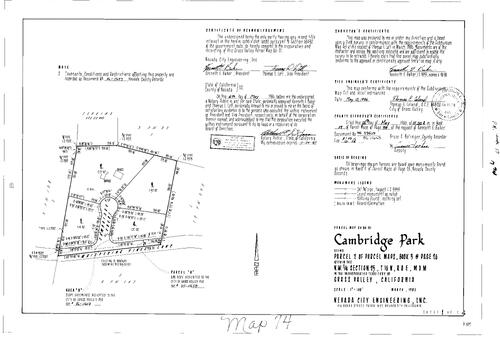 Click to see Parcel Map Book 17, pg. 74 (1986) of Nevada County Recorders Parcel Maps Book 17