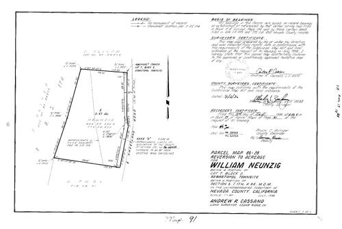 Click to see Parcel Map Book 17, pg. 91 (1986) of Nevada County Recorders Parcel Maps Book 17
