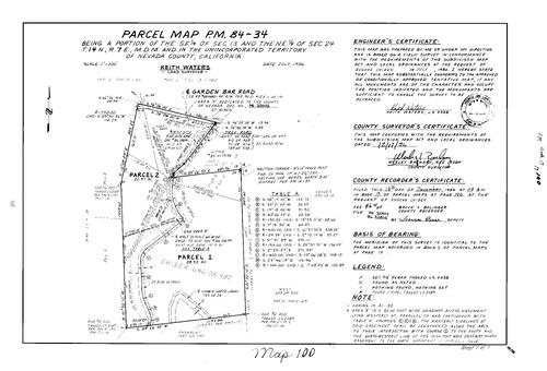 Click to see Parcel Map Book 17, pg. 100 (1986) of Nevada County Recorders Parcel Maps Book 17