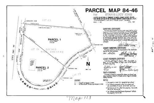 Click to see Parcel Map Book 17, pg. 113 (1987) of Nevada County Recorders Parcel Maps Book 17