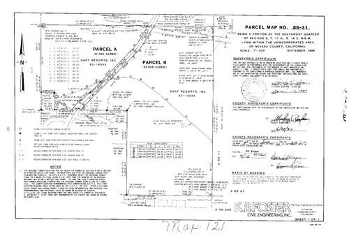 Click to see Parcel Map Book 17, pg. 121 (1987) of Nevada County Recorders Parcel Maps Book 17