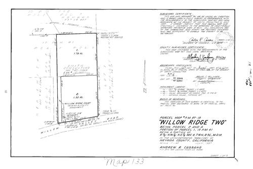 Click to see Parcel Map Book 17, pg. 133 (1987) of Nevada County Recorders Parcel Maps Book 17