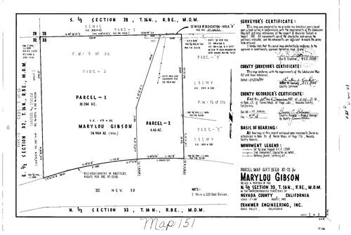 Click to see Parcel Map Book 17, pg. 151 (1987) of Nevada County Recorders Parcel Maps Book 17