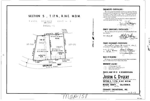 Click to see Parcel Map Book 17, pg. 158 (1988) of Nevada County Recorders Parcel Maps Book 17