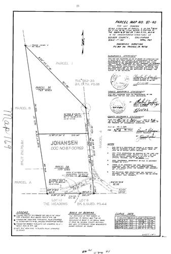 Click to see Parcel Map Book 17, pg. 169 (1988) of Nevada County Recorders Parcel Maps Book 17