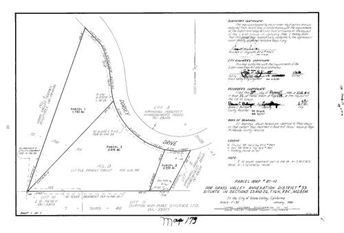 Click to see Parcel Map Book 17, pg. 179 (1988) of Nevada County Recorders Parcel Maps Book 17