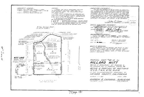 Click to see Parcel Map Book 17, pg. 181 (1988) of Nevada County Recorders Parcel Maps Book 17