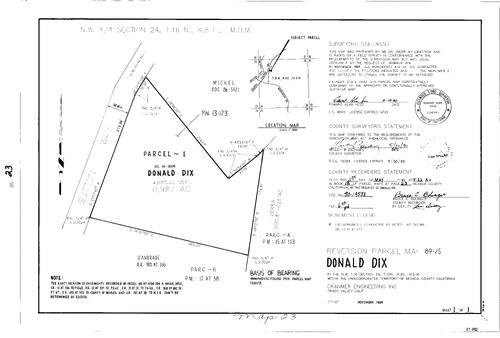 Click to see Parcel Map Book 18, pg. 23 (1990) of Nevada County Recorders Parcel Maps Book 18