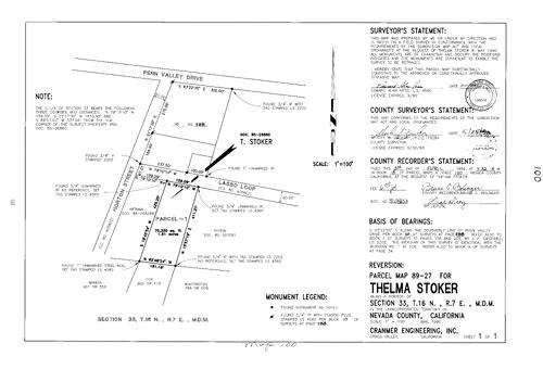 Click to see Parcel Map Book 18, pg. 100 (1991) of Nevada County Recorders Parcel Maps Book 18