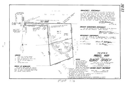 Click to see Parcel Map Book 18, pg. 116 (1991) of Nevada County Recorders Parcel Maps Book 18