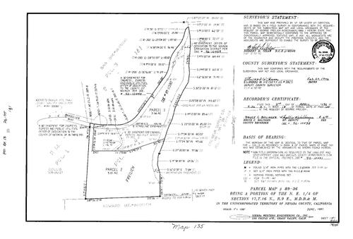 Click to see Parcel Map Book 18, pg. 135 (1992) of Nevada County Recorders Parcel Maps Book 18