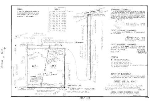 Click to see Parcel Map Book 18, pg. 138 (1992) of Nevada County Recorders Parcel Maps Book 18