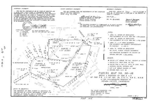 Click to see Parcel Map Book 18, pg. 145 (1992) of Nevada County Recorders Parcel Maps Book 18