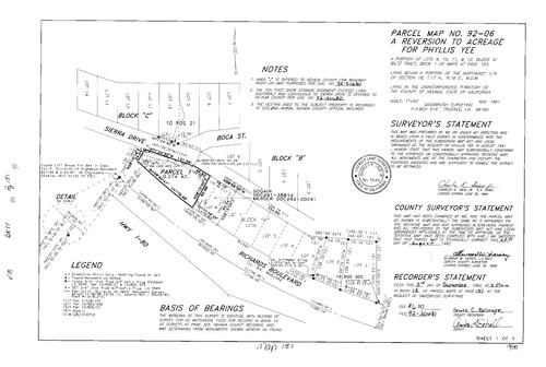 Click to see Parcel Map Book 18, pg. 151 (1992) of Nevada County Recorders Parcel Maps Book 18