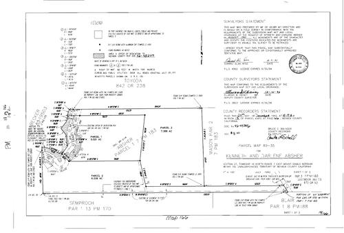 Click to see Parcel Map Book 18, pg. 166 (1992) of Nevada County Recorders Parcel Maps Book 18