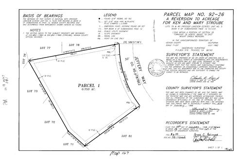 Click to see Parcel Map Book 18, pg. 167 (1993) of Nevada County Recorders Parcel Maps Book 18
