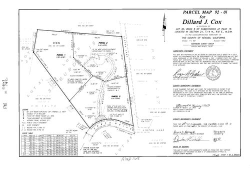 Click to see Parcel Map Book 18, pg. 168 (1993) of Nevada County Recorders Parcel Maps Book 18